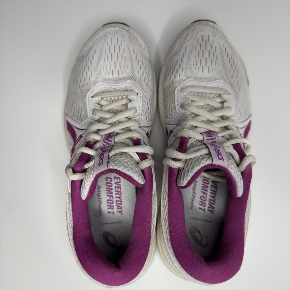 Asics White and Purple Athletic Shoes with Breathable Mesh - Picture 4 of 7